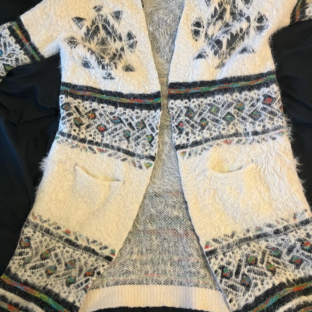 Cozy Boho Fuzzy Cardigan Oversized Cottagecore Grandpa Sweater